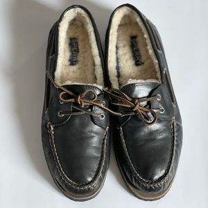 Sperry Top-Sider Shearling Lined Boat Shoes Mens size 13 Black Leather
